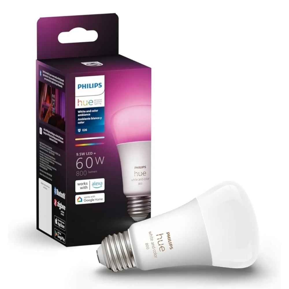 Original Philips Hue Smart 60W A19 LED Bulb - White and Color, Without Bluetooth